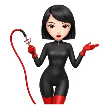 madam with straight bob black hairstyle in black latex with red whip in hand sticker
