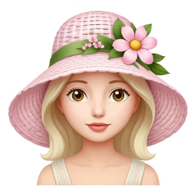White Wicker white sun hat with light pink flowers sticker