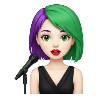 female joker with dress, microphone, singing sticker