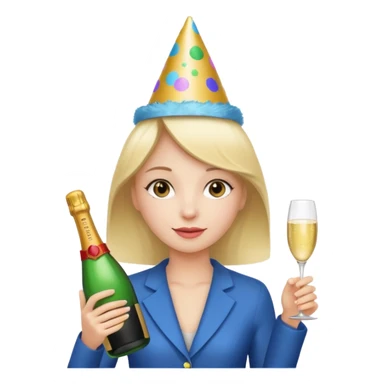 girl with Champagne bottle with party cap sticker