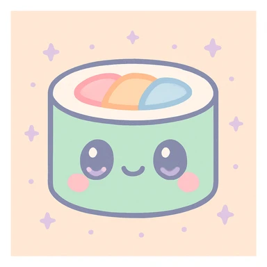 kawaii smiling sushi roll with big eyes, cute cartoon style sticker