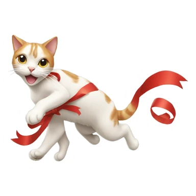 cat chasing long ribbon sticker