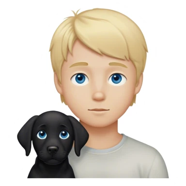 Blonde haired blue eyed boy with black lab sticker