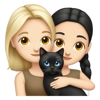 A white girl with dark hair is hugs a Siamese cat sticker