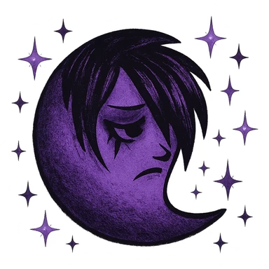 emo moon with sparkles, black and purple, no background sticker