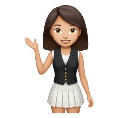 brunette asian woman in white skirt and black women's vest sticker