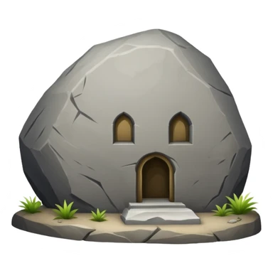 A BOULDER in front of a tomb sticker