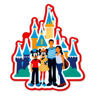 Family standing in front of Disneyland sticker