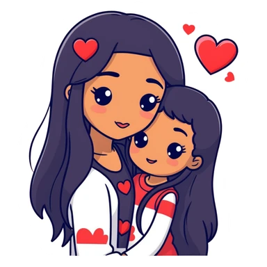 mixed girl with long 3b hair cute lovey dovey girly with hearts cute in love kissy face  sticker