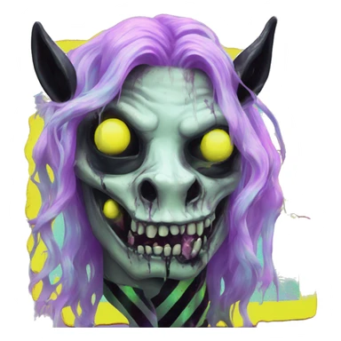 .Zombie_ Vaporwave black holographic oilslick zombie unicorn smoking yellow caution tape  sticker