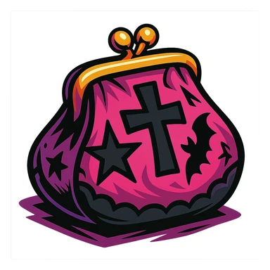 pink and black gothic coin purse, bold colors, dynamic shading, energetic, gothic motifs sticker