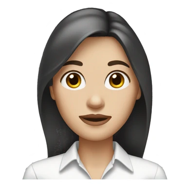 A woman with long brown hair, a white dress shirt and black pants, a thin face, thin mouth, big eyes and white skin. sticker
