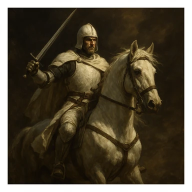white warrior and horse, ready for battle, dramatic lighting sticker
