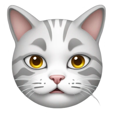 fat light gray and white cat with an angry face sticker