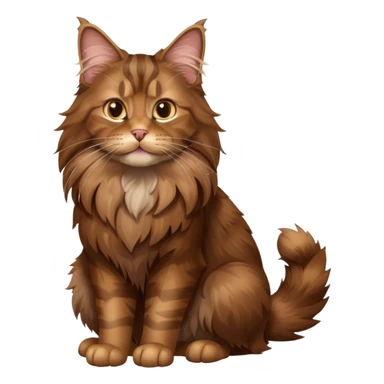 A high-resolution photo-realistic digital illustration of a brown maine coon cat, full body sticker