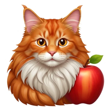 A Maine coon is lying on a big apple sticker