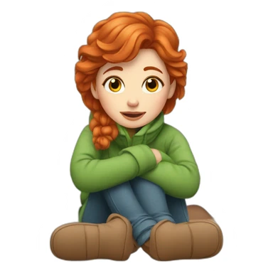 red-haired girl sits at home because it’s cold outside sticker