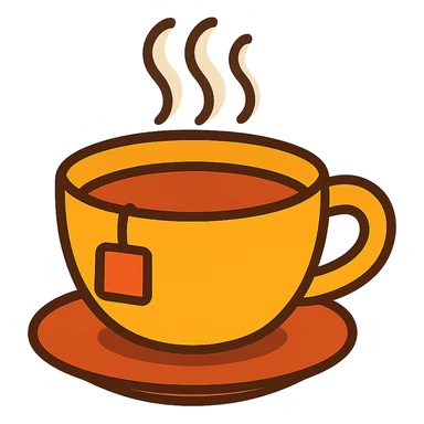 a cup of tea, simple and inviting, steam rising, cozy style sticker