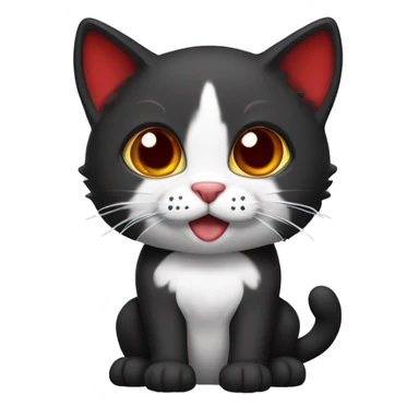 cat black with white chest and paws, using red colla sticker
