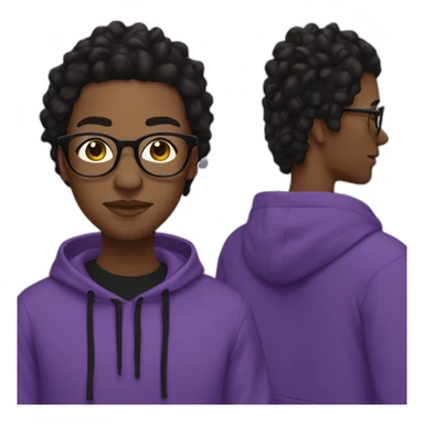 Black digital creator with glasses and black locs and purple sweatshirt sticker