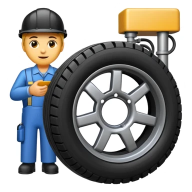 please draw me a emoji of tire - inside the manufacturing factory - getting inspected by machine sticker