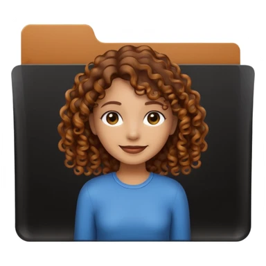 A **simple emoji-style icon** of a **black transparent plastic folder**, sleek and minimal, with **rounded corners**, subtle translucency, soft shading, and a **small illustrated logo of a canela-skinned girl with natural curly hair and a warm smile**, simplified and icon-like.
 sticker