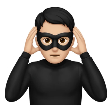 a man in a black mask without eyes and a mouth covers his ears sticker