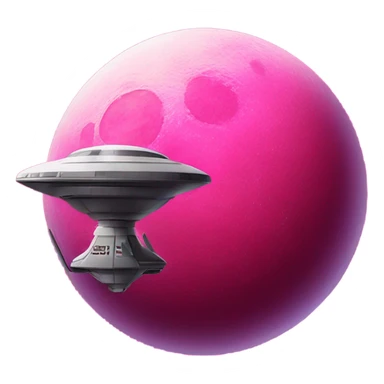 Hot pink moon with a spaceship on top sticker