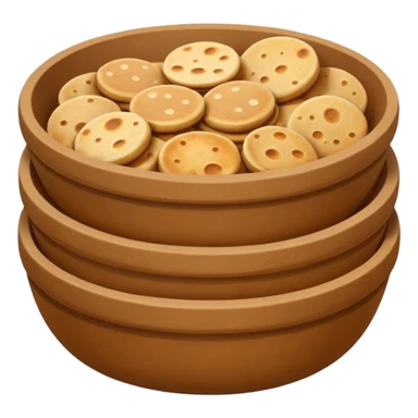 A flat, emoji-style illustration of a warm brown bowl filled with stacked round rotis (Indian flatbreads), slightly toasted with light brown spots. Soft rounded shapes, minimal details, subtle highlights, no outlines, centered composition, transparent background, modern app emoji style. sticker