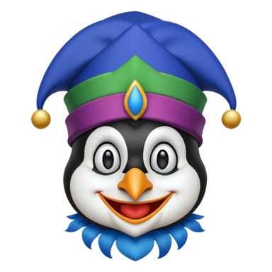 crazy funny colorful penguin jolly joker, medieval, vintage, court jester, mac os icon, blue color sticker