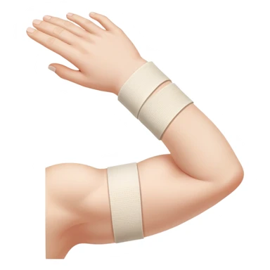 Arm with bandage around elbow showing tendon pain sticker