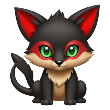Cute cool black red animal hybrid Fakemon full body, green eyes,  sticker