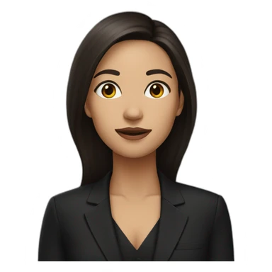woman, long dark brown hair, in a black suit sticker