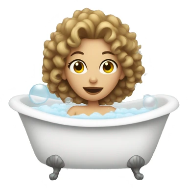 White Woman with curly hair drinking wine in a bubble bath sticker