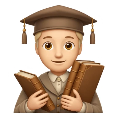 Apple Memoji-style 3D emoji of a historian holding scrolls or old books, soft shading, rounded shapes, no background.
 sticker