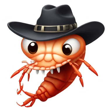 Shrimp with a cowboy hat and vampire fangs sticker