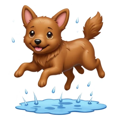 a happy dog jumping over a puddle in the rain sticker