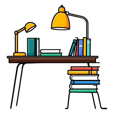 study desk with lamp and books sticker