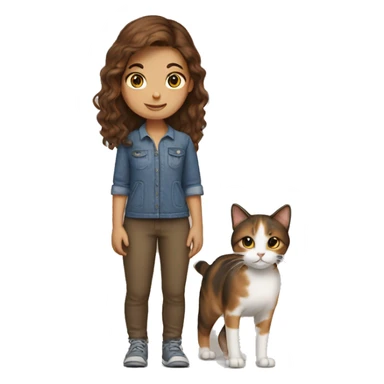 Brown hair girl with calico cat sticker