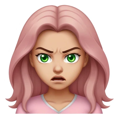 pretty woman with very long brown hair and green eyes and light pink outfit angry sticker