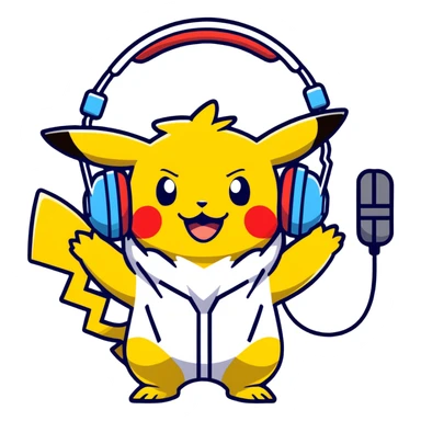 Hot handsomeb muscular 6ft tall smiling happy clean shaven Ash Ketchum being a  dj and his music rocks while kissing pikachu in his ball sticker