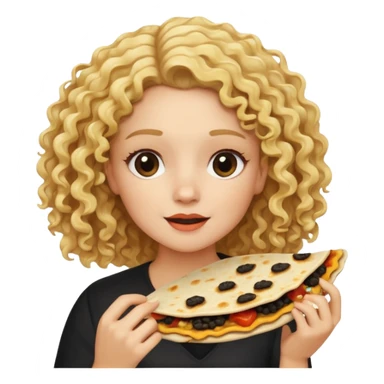 mujer con pelo rubio rizado comiendo quesadillas quemadas negras  sticker