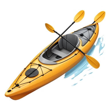An icon showing a close-up of a sleek kayak with double-bladed paddles gliding through water. Splashes surround the boat as it cuts across a calm surface, symbolizing speed and focus. Transparent background emphasizes the dynamic and personal nature of kayak paddling. sticker