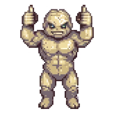 pixel art Geodude, both arms visible, one hand doing a thumbs up, vibrant colors sticker