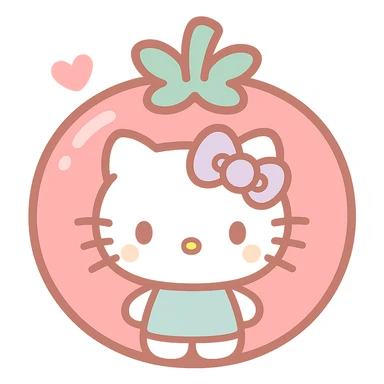 Hello Kitty inside a transparent tomato, bright and cheerful style sticker