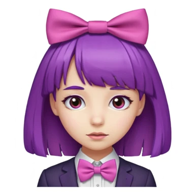 girl with bangs and purple hair and pink hairbow tie on the side of head sticker