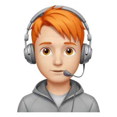 a orange-haired guy witha silver medal grey headphones sticker
