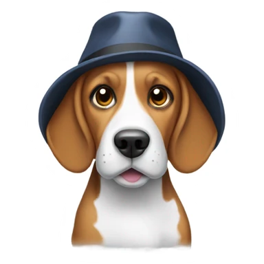 A beagle with a hat sticker