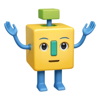 A yellow cube Head and rectangular arms BLUE cube troco Green rectangular legs sticker