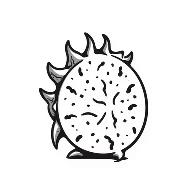 A dragon fruit illustrated in a black doodle style, emphasizing its unique texture and form sticker